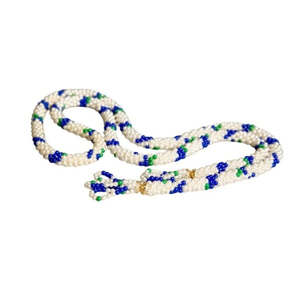 Vintage Lariat Pearls Green Blue Beads Long Scarf Necklace Jewelry - Picture 1 of 2